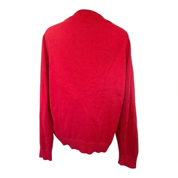 Lands End Red White Argyle Cardigan Size 14-16 Supima Cotton Button Front - Picture 3 of 6